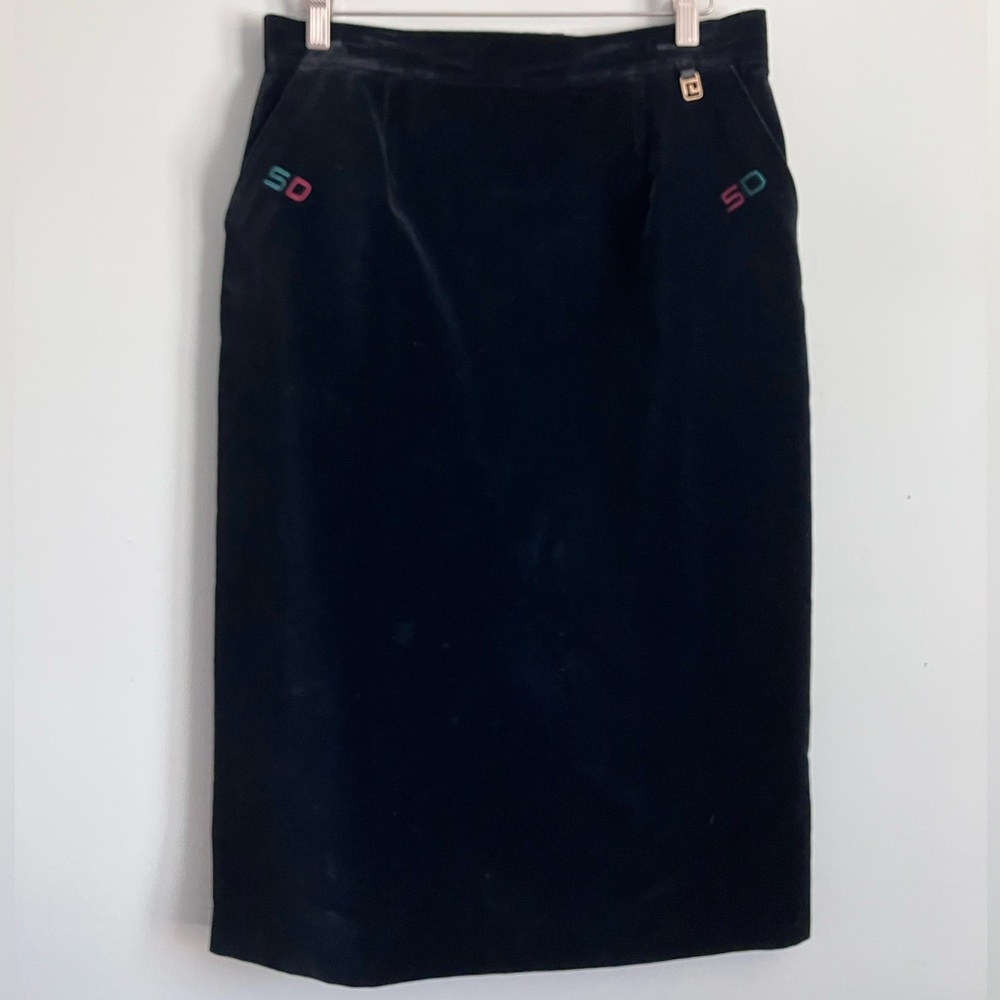 TRIKO Black Velvet Midi Pencil Skirt Size M/L